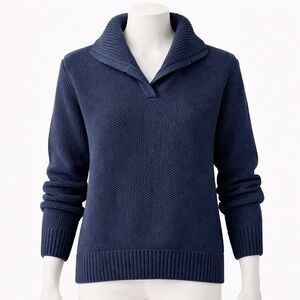Lauren Ralph Lauren Shawl Collar Fisherman Knit Sweater Navy Blue Size L Large